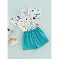 thumbnail image 3 of Qiylii Boy's Two-Piece Summer Clothes Set, Baby Toddler Kid Boy Cartoon Dinosaur Print Short Sleeve Lapel Button Shirt + Shorts,6M-4Years, 3 of 9