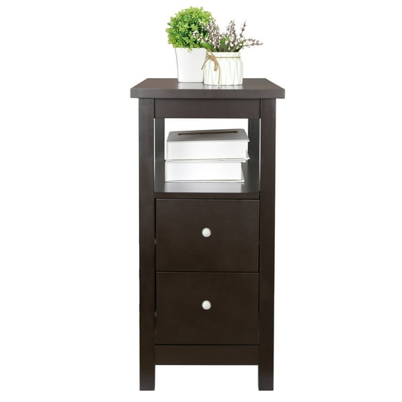 CQAOE Narrow Side Table with Drawer and Shelf, Small End Table for Living Room or Bedroom, Bedside Nightstand in Espresso