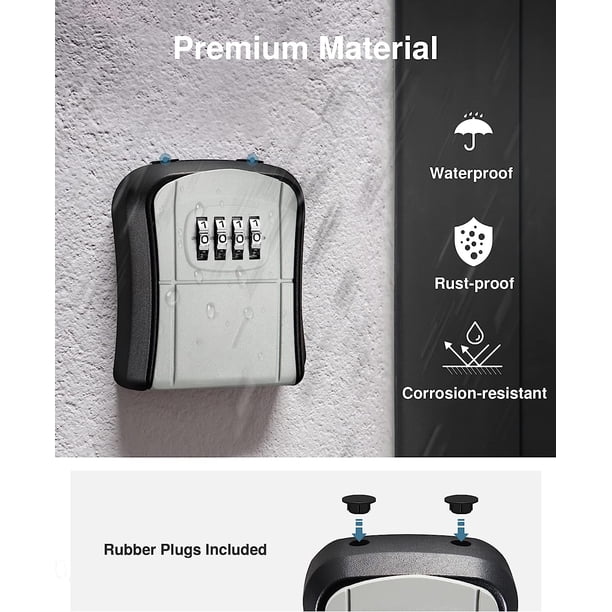 HOX Combination Key Lock Box – Wall Mount Safe For Outdoor & Home Use, Waterproof, Resettable 4-Digit Code (Gray)