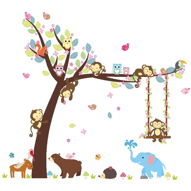 Pegatinas de pared de animales, calcomanías murales, dormitorio infantil, guardería para bebés, sala de estar Rojo Verde Cocina, Decoración y Otros