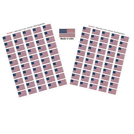 Made in USA! 100 Betsy Ross 1.5" x 1" Self Adhesive Flag Stickers, Two Sheets of 50, 100 Betsy Ross Sticker Flags Total
