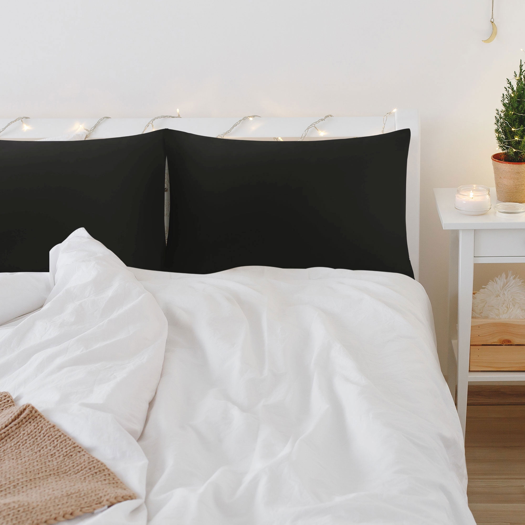 Unique Bargains 2 Pack 300TC Cotton Solid Pillowcases Black 20" x 36"