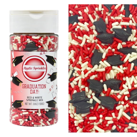 Mystic Sprinkles Graduation Day! Red & White Sprinkle Mix 3.8 oz