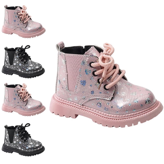 Afuyipoi Girls' Heart Pattern Martin Boots Shiny Patent Leather Dress Short Boots for Toddlers Kids Size 6.5 Toddler - 12 Little Kid Black Size 9 Little Kids