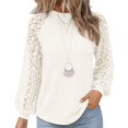 thumbnail image 5 of ZDNIXIAN Basic T Shirts for Women ,Hollow Lace Raglan Puff Long Sleeve Top, Crew Neck Loose Fit Solid Color Pullover Shirt, 5 of 6