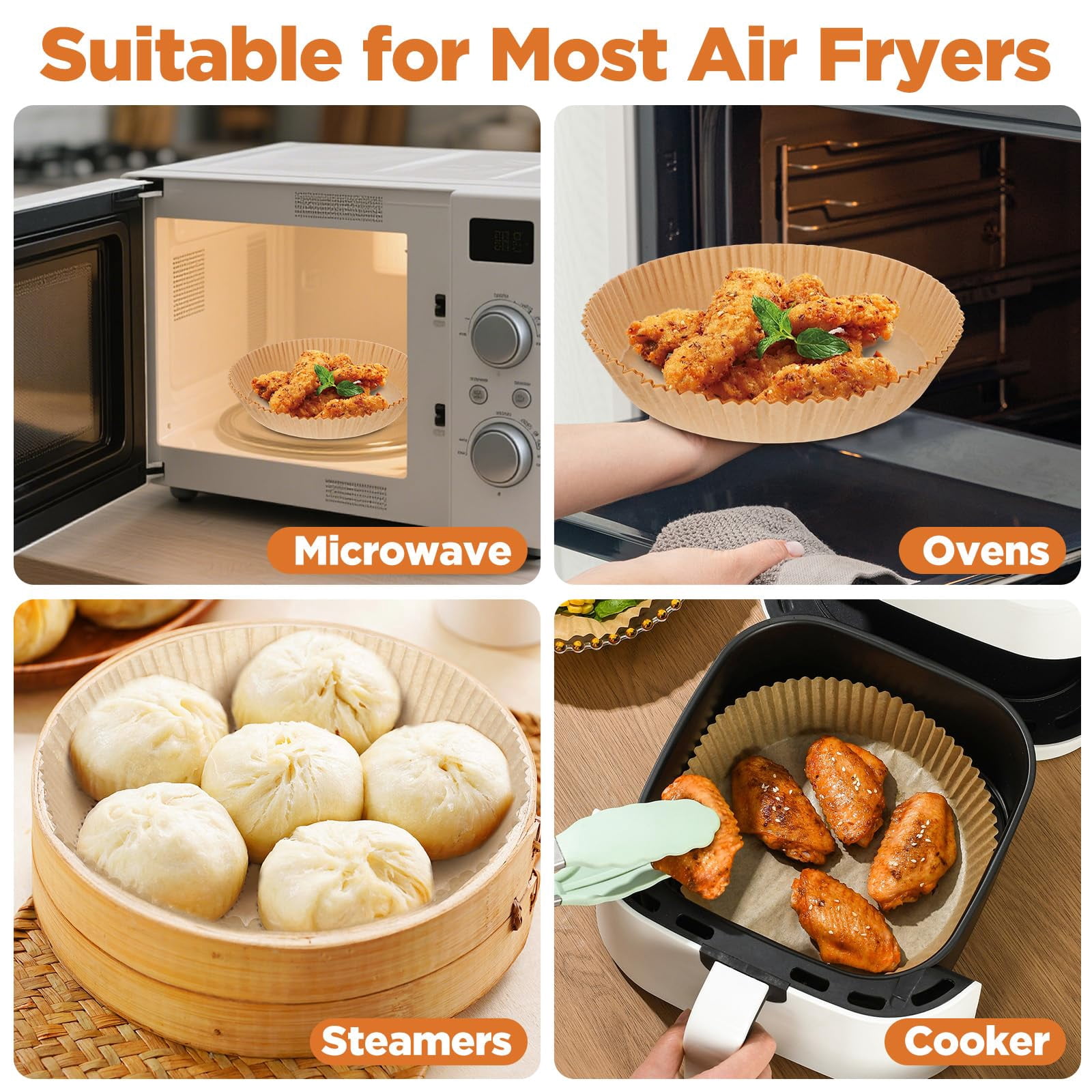9 Inch Round Air Fryer Liners, Disposable Non-Stick Food Grade Baking Paper for 5-12 Qt Fryers, Microwave, Steamer