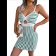 thumbnail image 2 of Vestido Mini Ajustado Informal de Punto con Tirantes, Cintura Alta y Rayas Contrastantes para Mujer. Verde M, 2 of 10
