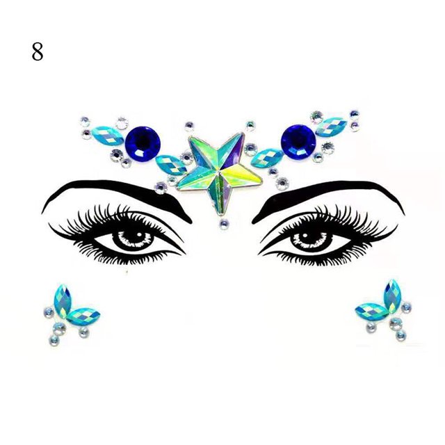 Pegatina de cejas de diamante 3D, maquillaje de Halloween, diamantes de imitación brillantes, joyería facial, tatuaje, autoadhesivo, bricolaje, belleza, música, decoración del Festival