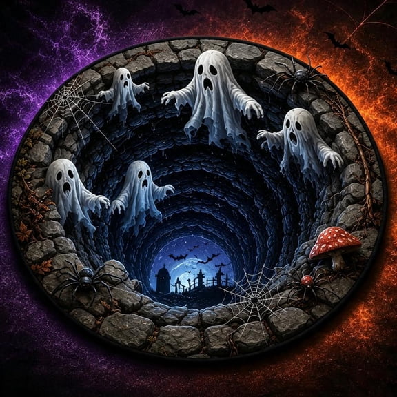 3D Halloween Rug, 3D Horror Vortex Round Rug with Bottom, Soft Crystal Velvet for Front Door, Living Room, Dorm & Horror Party Decor