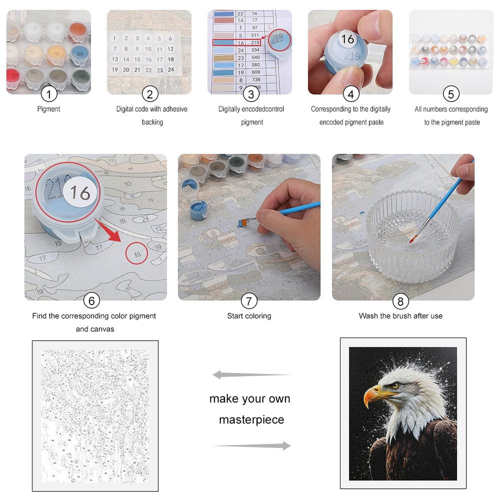 Paint By Numbers Kit for Adults Beginner - DIY Majestic Bird White Feathers Art Canvas Painting Kits for Adults, Frameless Paint By Number for Adults for Home Wall Decor 16x20 Inch