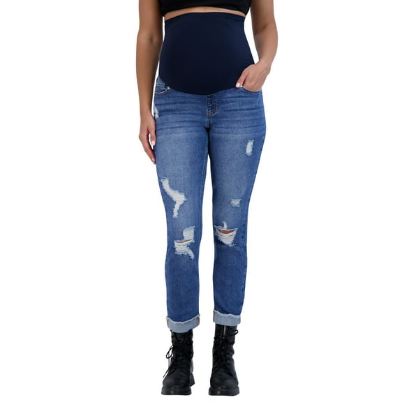 Savi Parker Women’s Ripped Maternity Jeans Over The Belly - Motherhood & Pregnancy Jeans, Maternity Clothes – 27” Inseam (S, Marina Wash)
