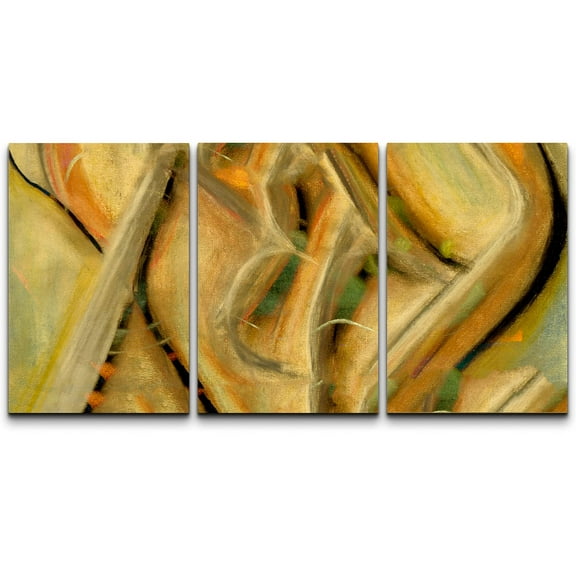 wall26 Canvas Print Wall Art Set Gold, Green & Black Paint Strokes Abstract Shapes Illustrations Modern Art Bohemian Colorful Multicolor Ultra for Living Room, Bedroom, Office - 24"x36"