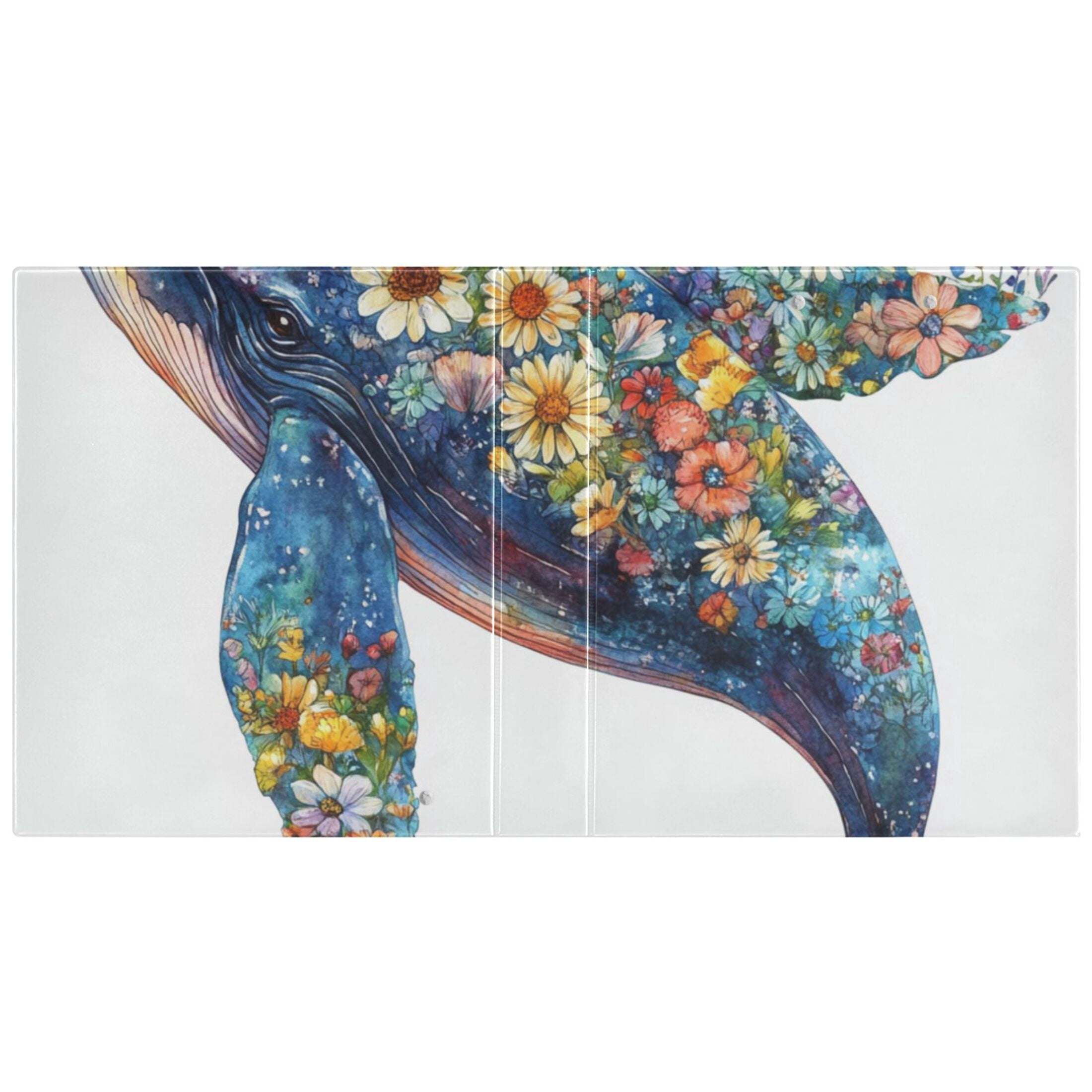 Flowers Whale 3 Ring Binders 1.5 inch Hardcover File Folders with Interior Pockets A4 Size Organizer for School Office Hospital
