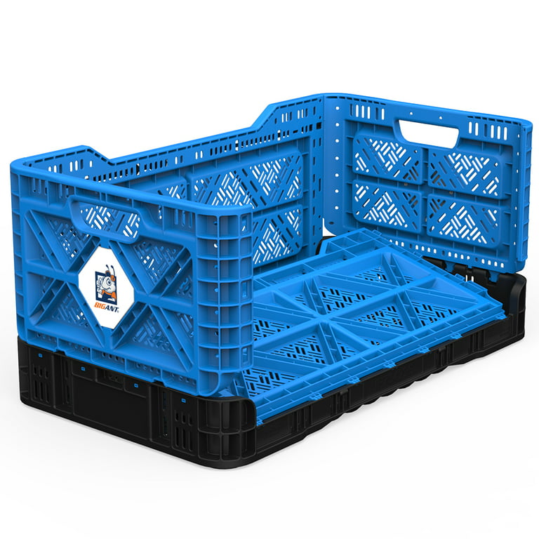 BIGANT] Heavy Duty Collapsible & Stackable Plastic Milk Crate [Large Size/  23.8 Gallons] - Blue 