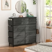 GIKPAL 10 Drawer Dresser, Chest of Drawers for Bedroom with Side Pockets and Hooks, Black