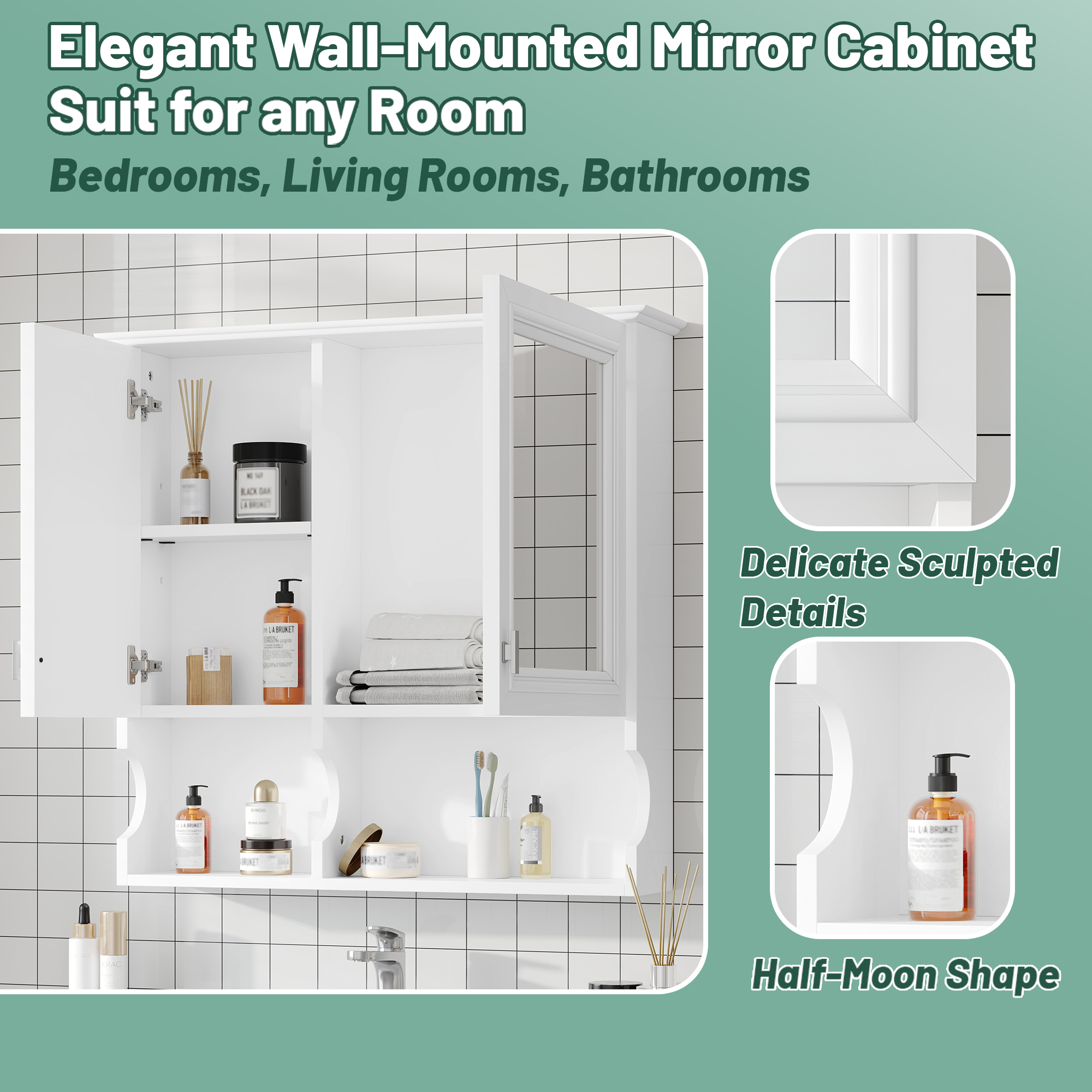 Euroco 30 Inch Mirror Medicine Cabinet with Open Shelves, Wall Mounted Home Storage with Doors & Mirror, Adjustable Shelf, Bathroom Storage Cabinet over Toilet
