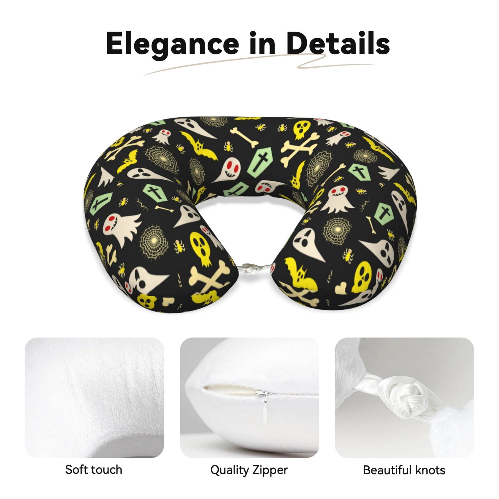 Xecao cartoon Skull spider web Print Memory Foam Cervical Neck Pillow Versatile U-Shaped Pillows for Home,Office,Camping,Travelling,Soft Washable Cover