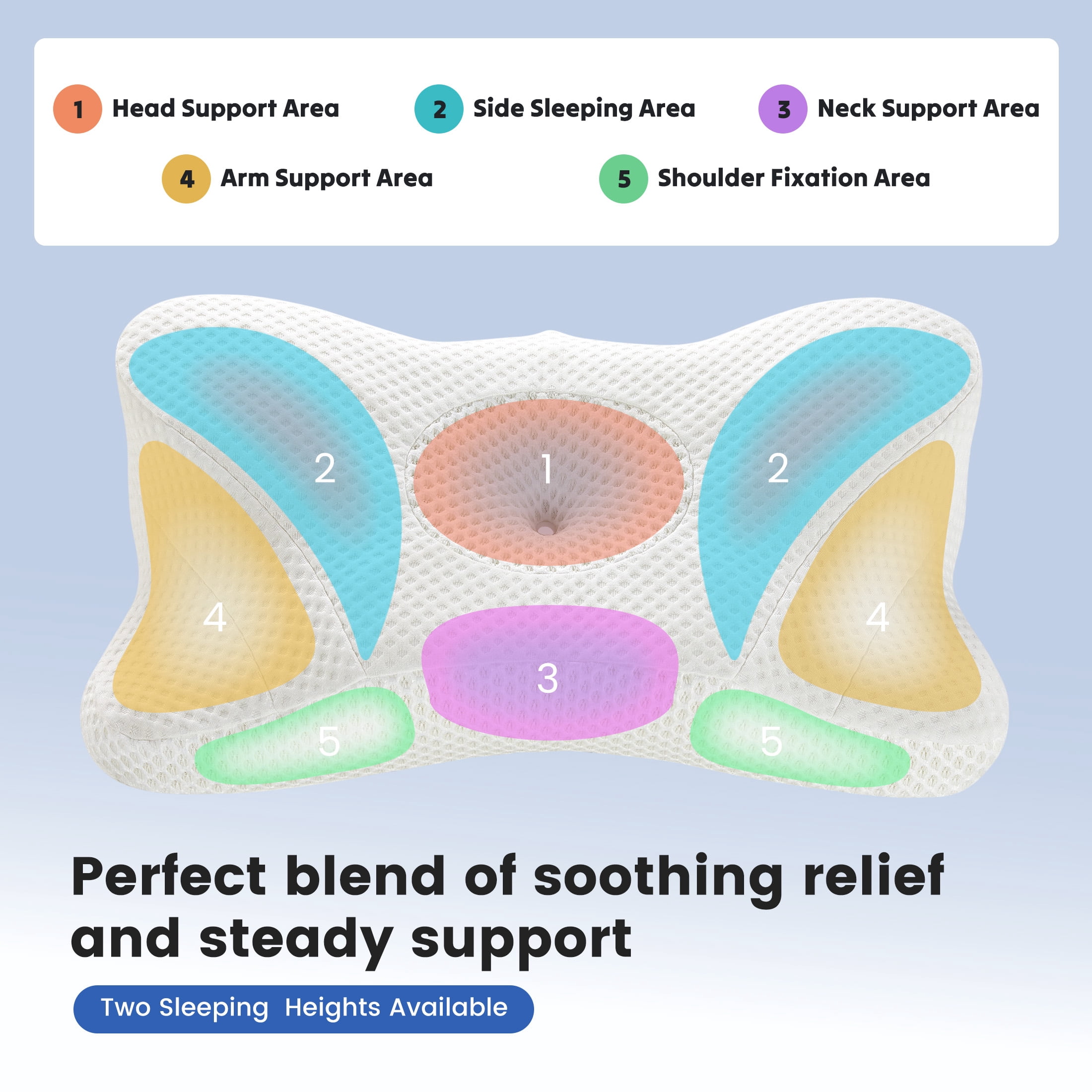 CONCETTA 2 Pack Queen Size Memory Foam Pillows, Ergonomic Contoured Support for Side Back and Stomach Sleepers，White