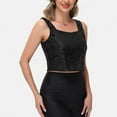 thumbnail image 2 of Women's Sequin Square Neck Tank Top with Sleeveless Design and Cropped Fit - Large, Black, 2 of 7
