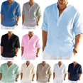 thumbnail image 1 of Chemises à Manches Longues en Lin pour Hommes Blouse Décontractée Solide Top Coton Été, 1 of 3