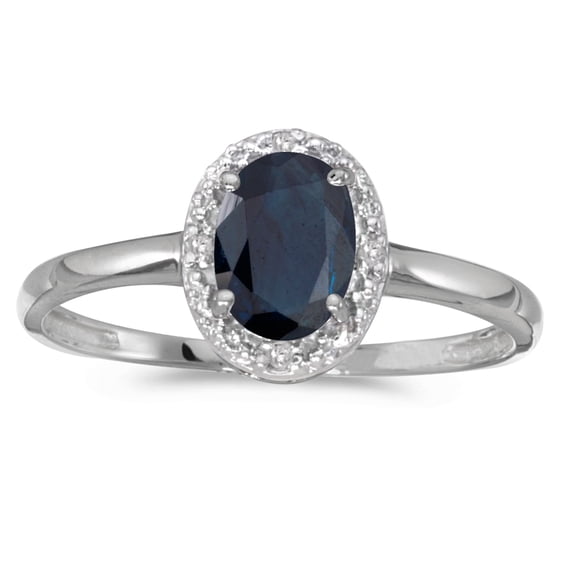 10k White Gold Oval Sapphire And Diamond Ring