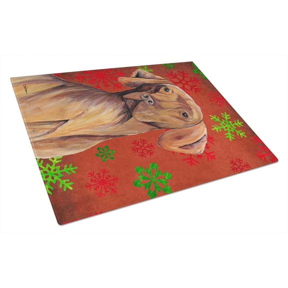 Vizsla Red and Green Snowflakes Holiday Christmas Glass Cutting Board Large