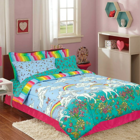 Kidz Mix Unicorn Rainbow 8-Piece Bed in a Bag, Full, Multicolor
