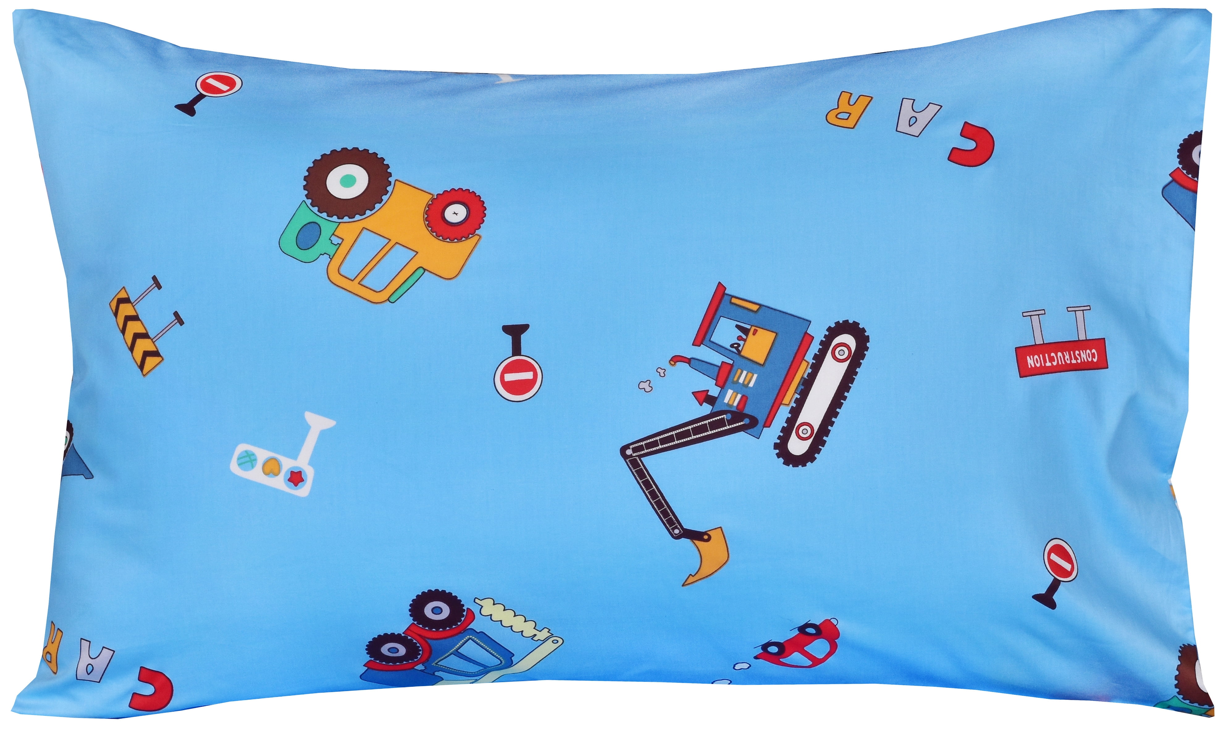J-pinno Cars Truck Tractor Digger Building 100% Percale Cotton 3 Pieces Crib Sheet Set for Kids Toddler Boys Girls, Flat & Fitted Sheet & Pillowcase, Cozy Breathable Unisex Nursery School Bedding Set