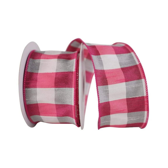 Wire Edged Dupioni Grand Check Fuchsia and White Ribbon 2 1/2" 10 Yards …