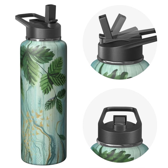 Performance Master 40oz Triple Walled Plants Themed Water Bottle Stainless Steel Insulated With Straw Leak Proof