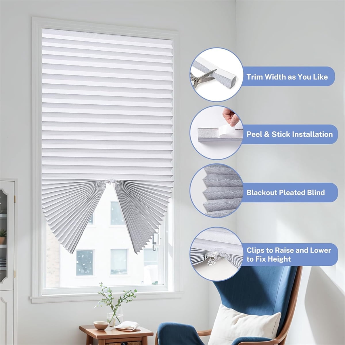 Portable Window Shades,2Pack Blackout Pleated Blinds,No Tools Cordless Shades for Indoor,QZS Portable Window Blinds for Home,Kitchen,35.4x70.9"