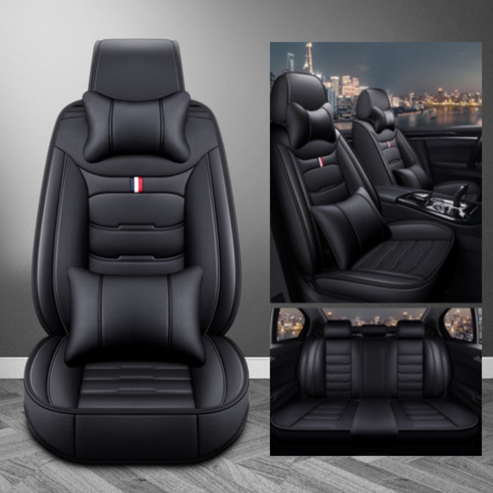 TIANLAIMEI Car Seat Covers Full Set Leather Front and Rear Bench Backrest Seat Cover Set Universal Fit for Auto Sedan SUV Truck Black