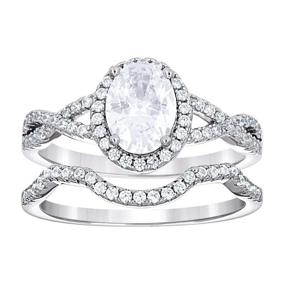925 Sterling Silver Womens Oval Round Cubic Zirconia Halo Duo Ring Set Size 8 Ring for Women