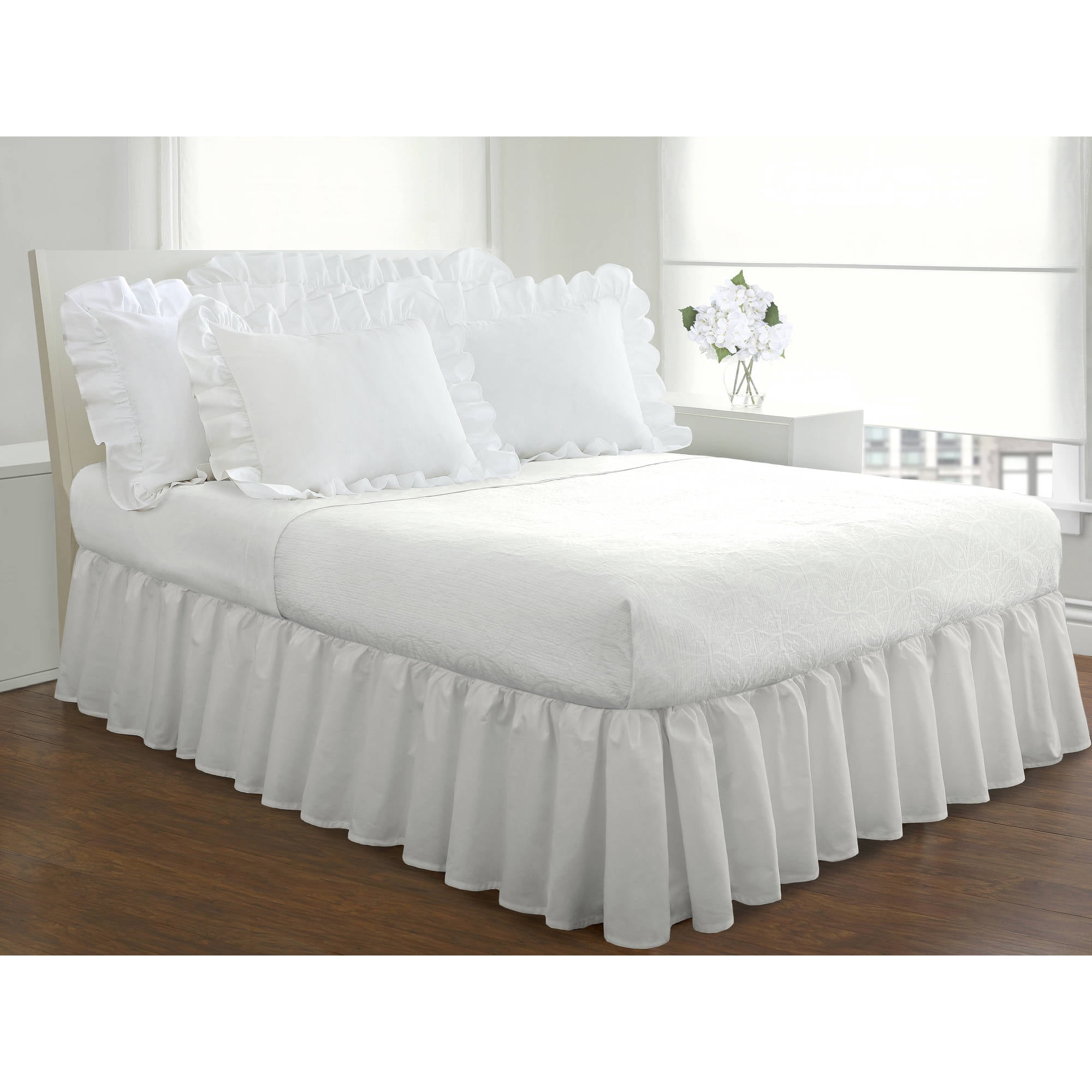 Fresh Ideas Ruffled Poplin Collection Bed Skirt, Queen, White Walmart