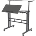 thumbnail image 5 of Petit Bureau Debout Mobile avec Roues, Chariots Portatifs Roulants pour Ordinateur Portable avec Porte-Gobelet, Hauteur Réglable, Table d'Ordinateur pour Se Tenir Debout Ou Assis, Chêne, 5 of 5