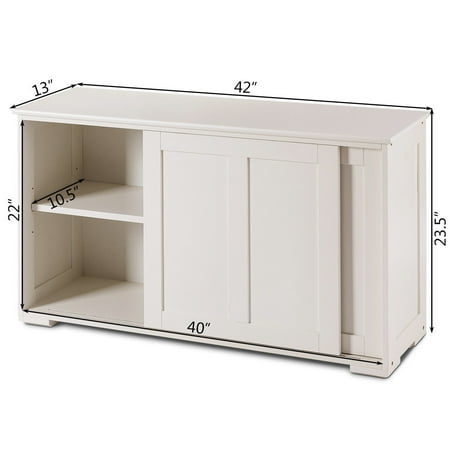 costway kitchen storage cabinet sideboard buffet cupboard wood sliding door  pantry