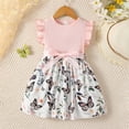 thumbnail image 2 of JIAYUE Girls Dresses A-Line Crew Neck Summer With Butterfly Print Fly Sleeve Fashion Casual Toddler Flowy Party Stylish Infant Kids Dress, 2 of 6