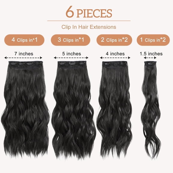 WEIF-Clip in Hair Extensions for Women, Natural Black Brown Extensions, 20 Inch 6PCS Hairpieces Long Wavy Soft Thick Hair Extensions clip ins