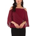 thumbnail image 2 of INSPIRAR CHIC Blusa Elegante con Capa de Chiffon para Cóctel de Boda de Mujeres con Hombros Descubiertos L Vino Rojo, 2 of 6