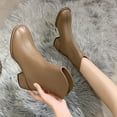 thumbnail image 2 of hopeusnice Women's Ankle Boots Low Heel Block Heel Zipper Boots Fashionable Comfortable Round Toe Faux Leather Boots Khaki 40, 2 of 8