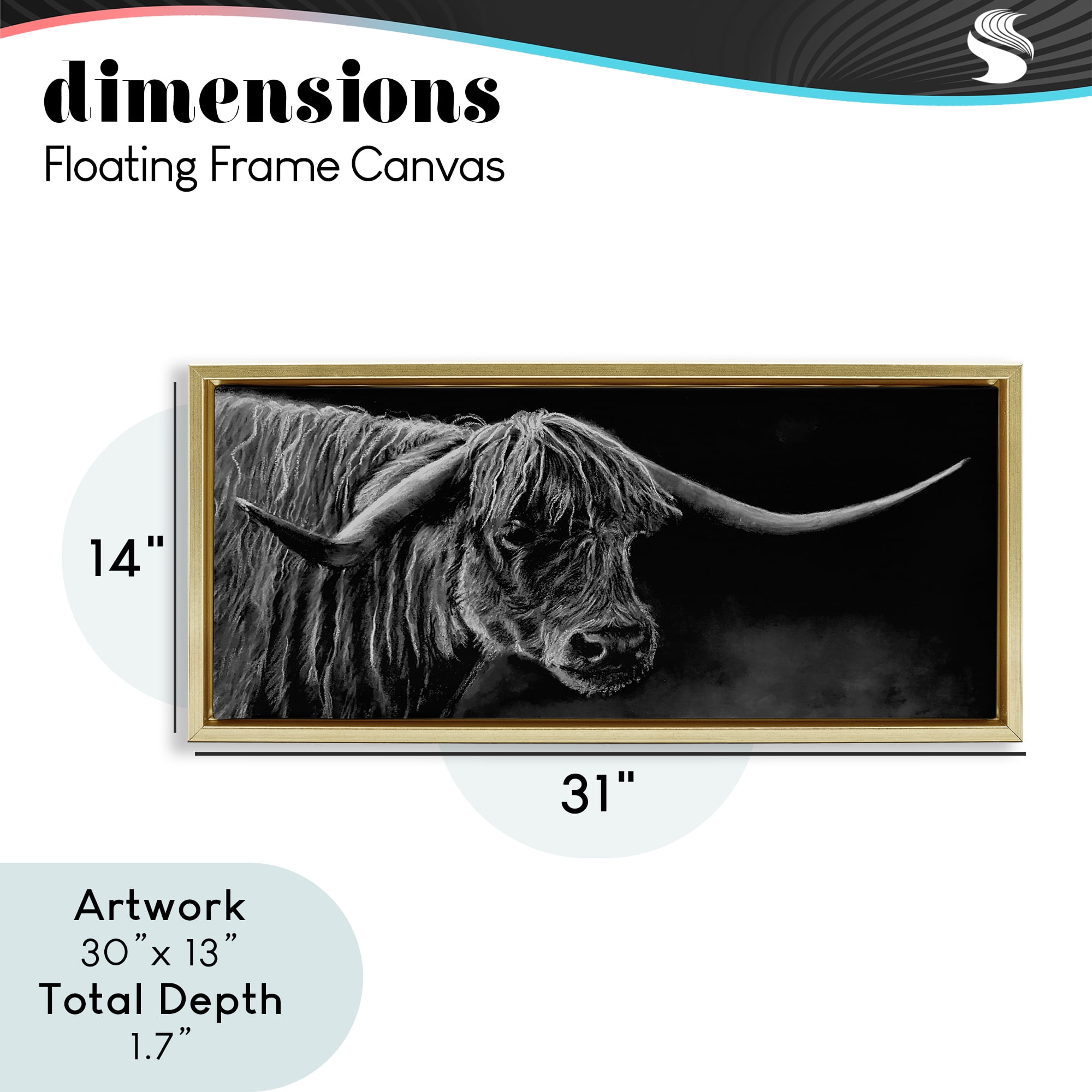 Highland Longhorn Portrait Gold Framed Floater Canvas Wall Art, design by Patricia Reynolds
