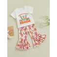 thumbnail image 3 of Suealasg Toddler Girls Easter Clothes 2Pcs Little Girls Summer Outfit Kids Girls Short Sleeve Crew Neck Letter Print Tops +Carrot Bunny Print Flared Pants Sets, 3 of 9