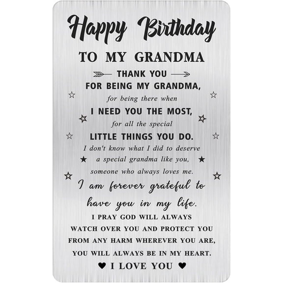 Grandma Gifts from Grandchild - To My Grandma Stainless Steel Wallet Card - Sentimental Grandmother Keepsake, Mother’s Day Birthday Gift