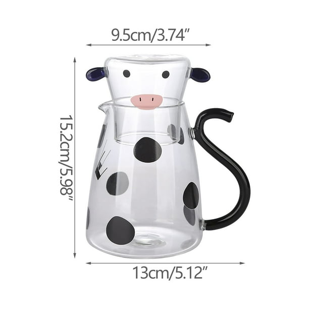 Carafe à eau de vache en verre – Carafe à lait de chevet avec tasse, bouilloire à thé en verre transparent | Pichet et tasse en verre de vache mignon, Carafe à