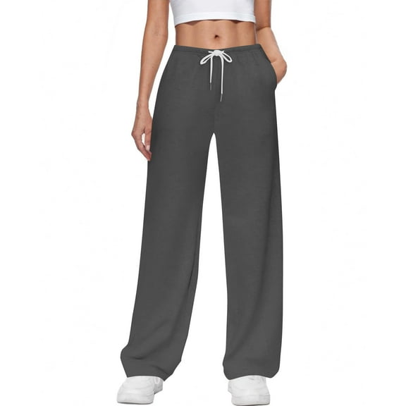 aohooy Women Outdoor Pants Drawstring Elastic Waist Sweatpants with Pockets Wide Leg Baggy Athletic Joggers Trousers Dark Gray,L