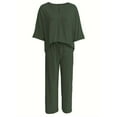 thumbnail image 2 of Enjoytime Women Sets 2 Piece Outfits Solid Color V-Neck Short Sleeve Tops Wide Leg Pants Loungewear Business Work Casual Plus Size Clothing Army Green XXXL, 2 of 4