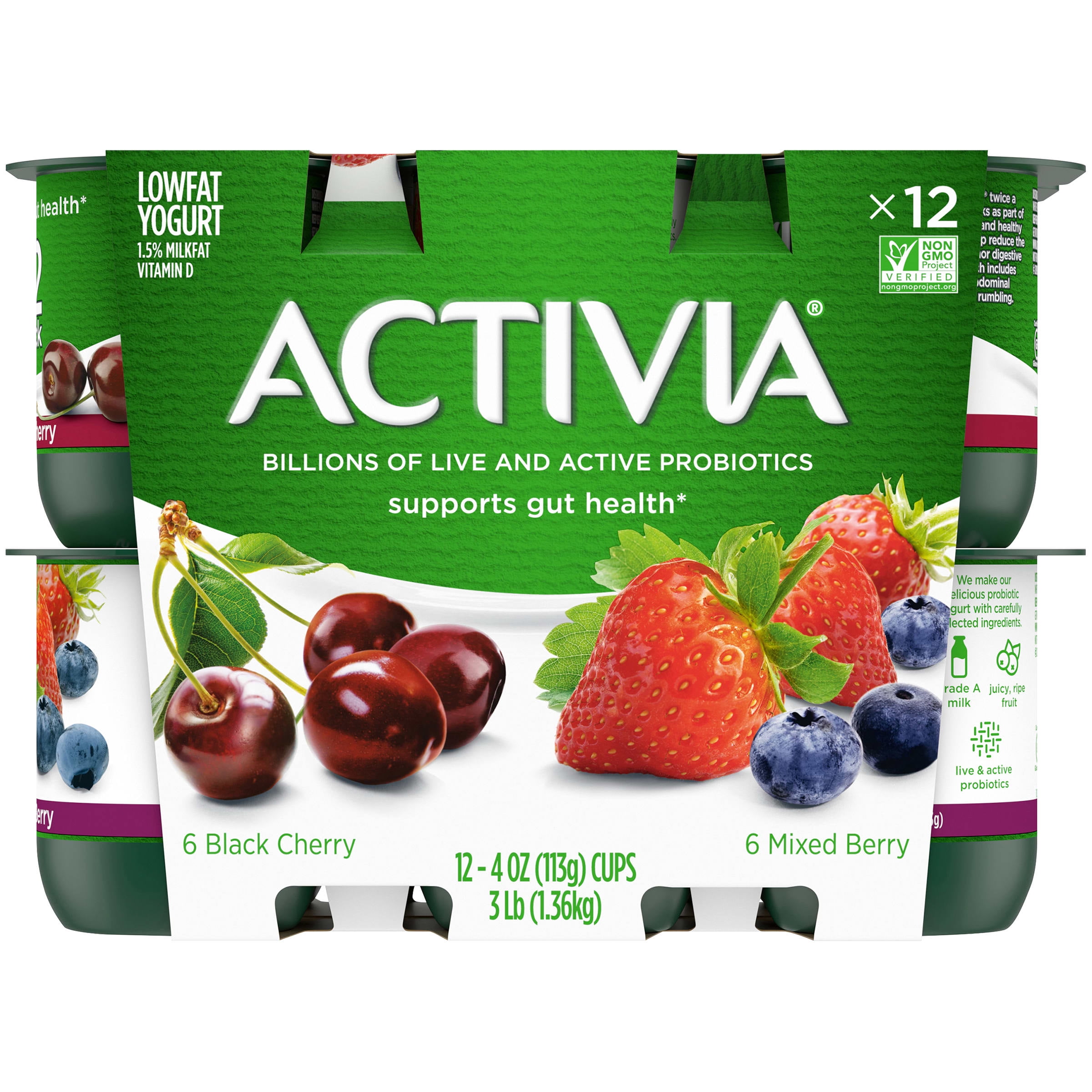 Activia Probiotic Black Cherry Mixed Berry Variety Pack Yogurt 4 Oz Cups 12 Count Walmart Com Walmart Com
