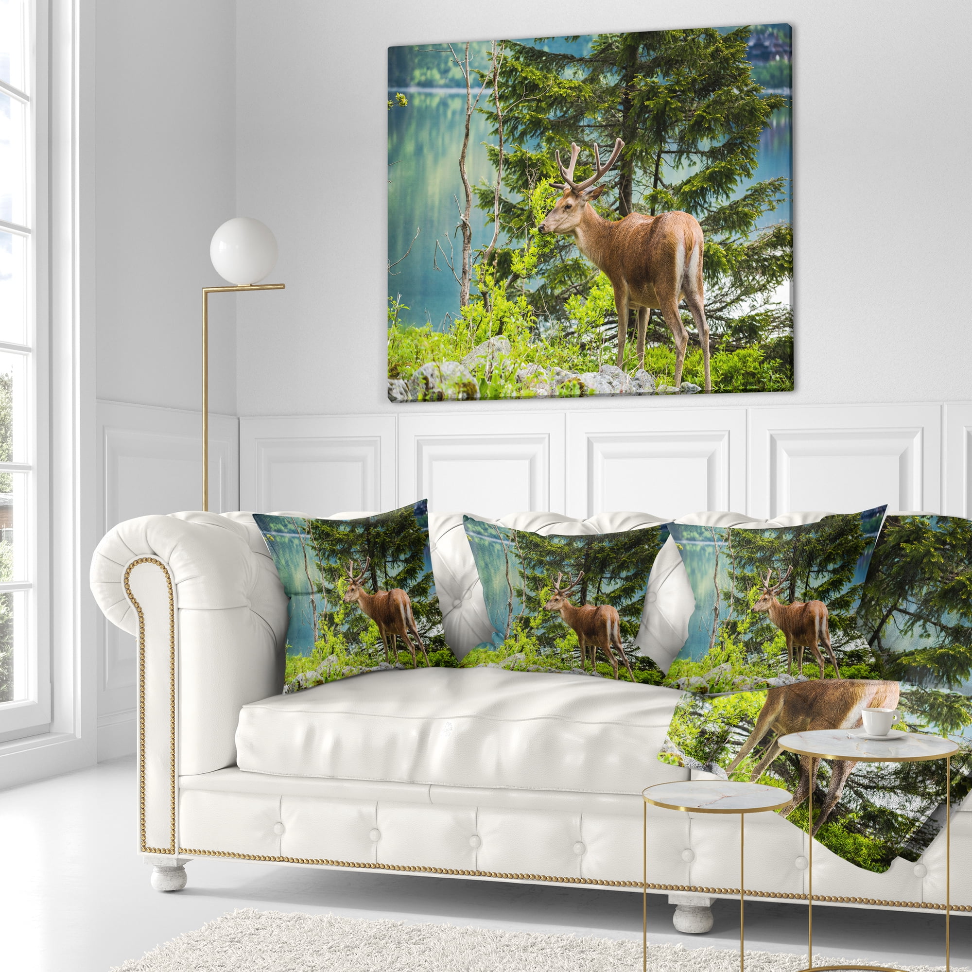 Designart Deer Stag near the Lake - Animal Throw Pillow - 18x18