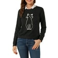 thumbnail image 5 of Allegra K Women's Round Neck Long Sleeves Cute Cat Printed Sweatshirt, 5 of 7