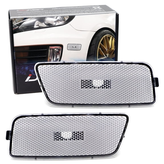 Euro Clear/White Lens Front Bumper Side Marker Light Housing Replacements For Volkswagen: 2010-2014 MK6 GTI, Replace OEM Amber Sidemarker Lamps